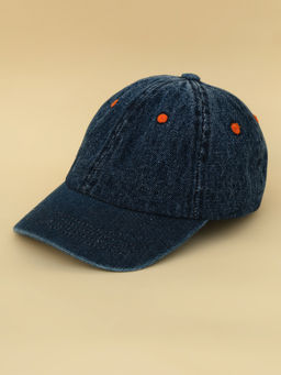 DukieKooky - Kids Adjustable Denim Dark Blue Baseball Cap with Orange Eyelets