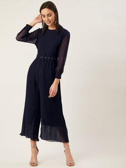 ANVI Be Yourself - Women Navy Blue Solid Capri Jumpsuit With Belt (Set of 2)