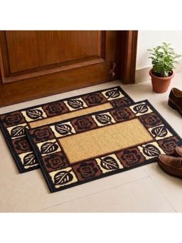 Athom Living - Brown Leaf-Floral Premium Anti Skid Door Mats (Pack of 2)