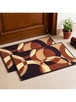 Athom Living - Brown Geometric Premium Anti Skid Door Mat (Pack of 2)