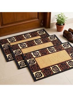 Athom Living - Brown Floral-Leaf Premium Anti Skid Door Mats (Pack of 3)