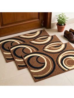 Athom Living - Brown Geometric Premium Anti Skid Door Mats (Pack of 3)