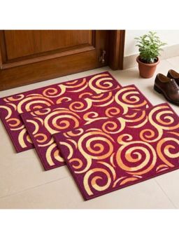 Athom Living - Maroon Geometric Premium Anti Skid Door Mats (Pack of 3)