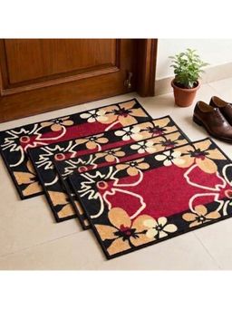 Athom Living - Multi-Colour Floral Premium Anti Skid Door Mats (Pack of 4)