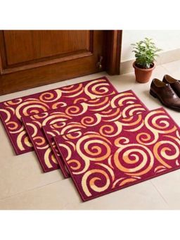 Athom Living - Maroon Geometric Premium Anti Skid Door Mats (Pack of 4)
