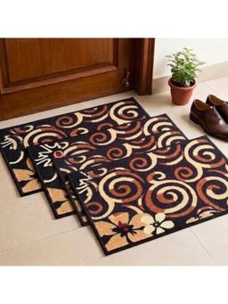 Athom Living - Brown Geometric Premium Anti Skid Door Mats (Pack of 4)