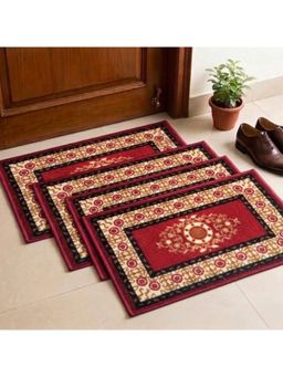 Athom Living - Multi-Colour Floral Premium Anti Skid Door Mats (Pack of 4)