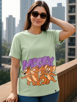 Bewakoof - Women's Green Moody Jerry Graphic Printed Boyfriend T-shirt