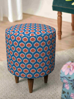 Chumbak - French Pouffe - Blue Ikkat