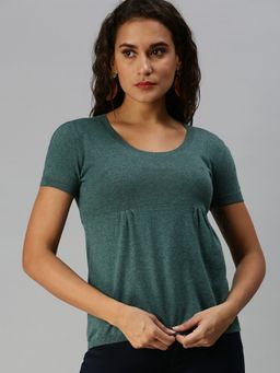 SHOWOFFFF - Women Round Neck Solid Sea Green Regular Top