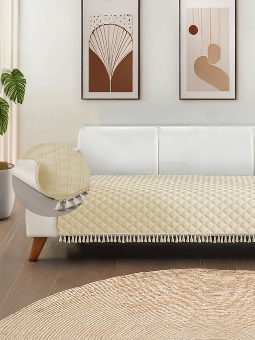 Urban Space Beige Quilted Microfibre Sofa Cover