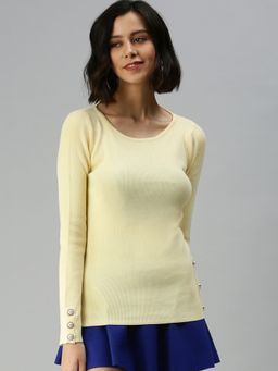 SHOWOFFFF - Women Boat Neck Solid Yellow Regular Top