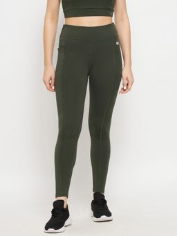 Clovia - Snug Fit High-Rise Active Tights in Seaweed Green