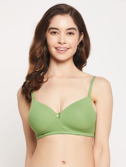 Clovia - Polyamide Solid Padded Full Cup Wire Free T-shirt Bra - Green