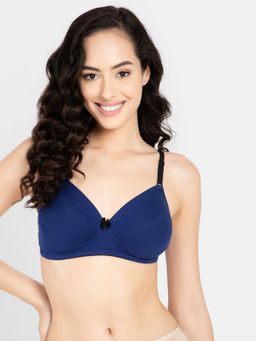 Clovia - Cotton Solid Padded Full Cup Wire Free T-shirt Bra - Blue