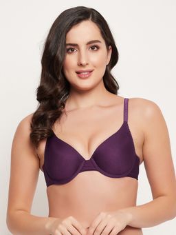 Clovia - Polyamide Solid Padded Demi Cup Underwired Push-Up Bra - Purple