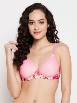 Clovia - Polyamide Solid Padded Full Cup Wire Free T-shirt Bra - Pink