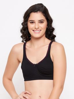 Clovia - Cotton Solid Non-Padded Full Cup Wire Free Everyday Bra - Black
