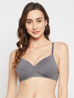 Clovia - Cotton Padded Full Cup Wire Free T-shirt Bra - Grey