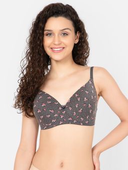 Clovia - Cotton Padded Full Cup Wire Free T-shirt Bra - Grey