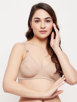 Clovia - Cotton Solid Non-Padded Full Cup Wire Free Maternity Bra - Beige