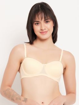 Clovia - lace Solid Padded Demi Cup Underwired Balconette Bra - Beige