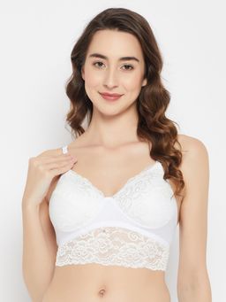 Clovia - Polyamide Solid Padded Full Cup Wire Free Bralette Bra - White