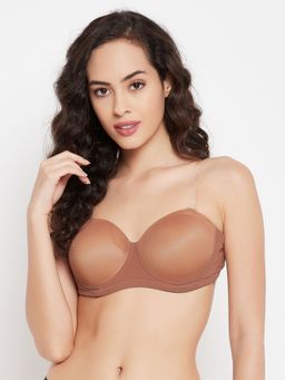 Clovia - lace Solid Padded Full Cup Underwired Balconette Bra - Beige