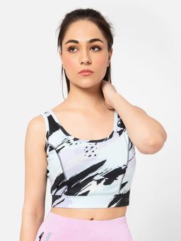 Clovia - Medium Impact Padded Printed Active Sports Bra in Sky Blue