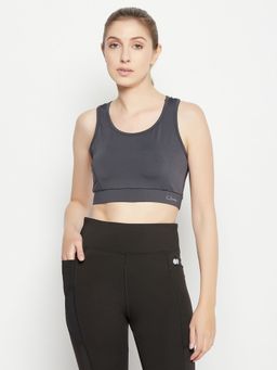 Clovia - Medium Impact Padded Racerback Sports Bra in Dark Grey