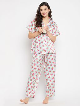 Clovia - Satin Printed Shirt & Pyjama (Set of 2)