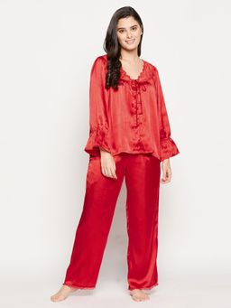 Clovia - Satin Solid Top & Pyjama (Set of 2)