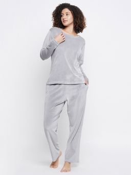 Clovia - Velour Solid Top & Pyjama (Set of 2)