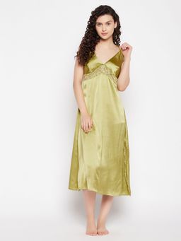 Clovia - Satin Solid Long Night Dress