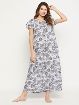 Clovia - Rayon Printed Long Night Dress