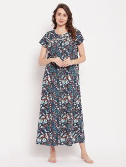 Clovia - Rayon Printed Long Night Dress