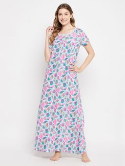 Clovia - Rayon Printed Long Night Dress