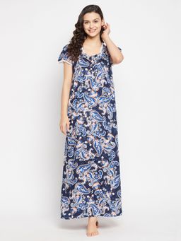 Clovia - Rayon Printed Long Night Dress