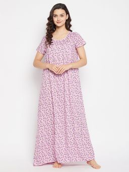 Clovia - Rayon Printed Long Night Dress