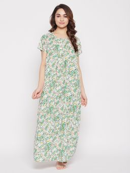 Clovia - Rayon Printed Long Night Dress