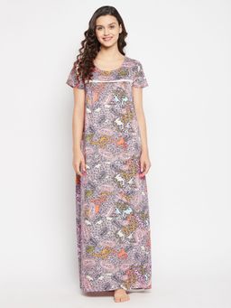 Clovia - Rayon Printed Long Night Dress