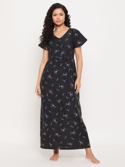 Clovia - Rayon Printed Long Night Dress