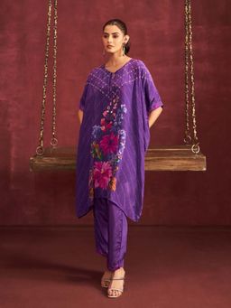 Autumnlane - Purple Floral Straight Kaftan with Pant