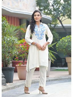 Autumnlane - White Embroidered Straight Co-Ord Set