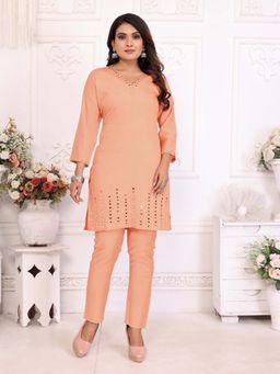 Autumnlane - Peach Solid Straight Co-Ord Set