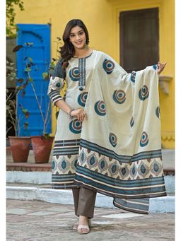 Autumnlane - White Printed Straight Kurta with Pant & Dupatta