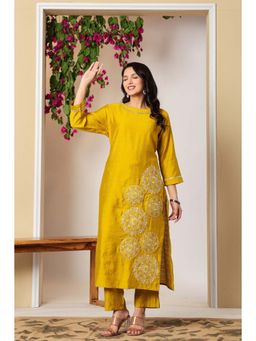 Autumnlane - Mustard Embroidered Straight Kurta with Pant