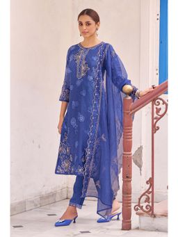 Autumnlane - Blue Floral Straight Kurta with Pant & Dupatta