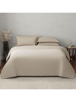 Boutique Living - Emblem Cotton 300 TC Beige Bedsheet With 4 Pillow Covers & Duvet Cover (King)