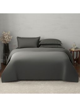 Boutique Living - Emblem Cotton 300 TC Charcoal Bedsheet With 4 Pillow Covers & Duvet Cover (King)